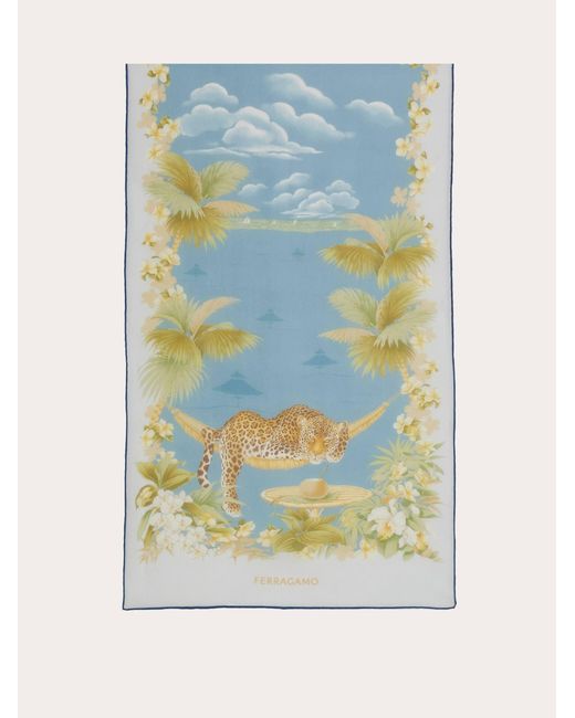 Ferragamo Blue Jungle Print Silk Scarf
