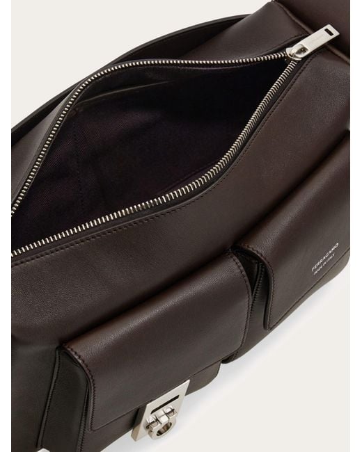 Ferragamo Black Utility Shoulder Bag With Hug Buckle (M) for men