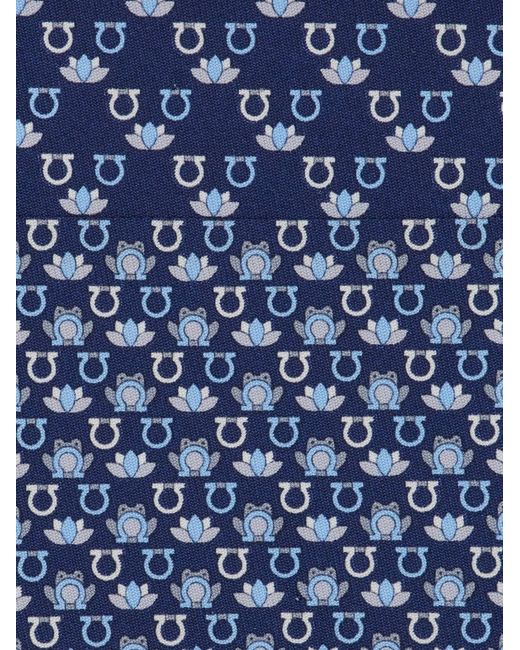 Ferragamo Blue Frog Print Silk Tie for men
