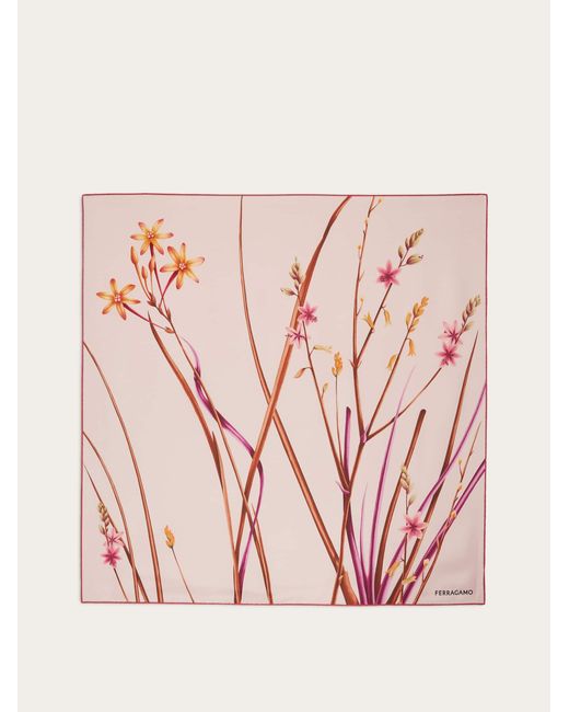 Ferragamo Pink Stem Print Silk Foulard