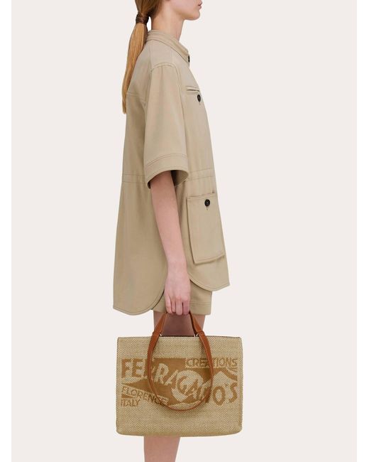 Ferragamo Natural Tote Bag With Logo (L)