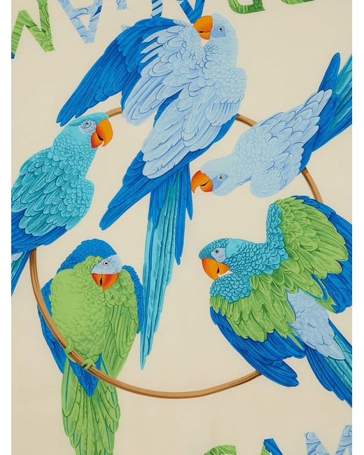 Ferragamo Blue Parrot Print Silk Foulard