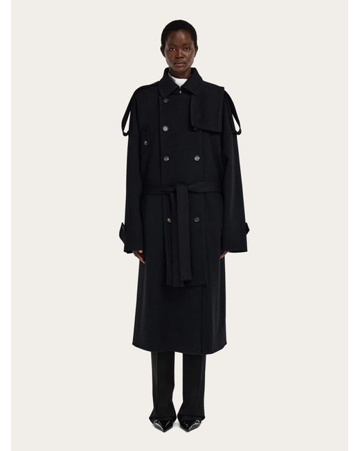 Ferragamo Black Double Breasted Oversize Coat for men