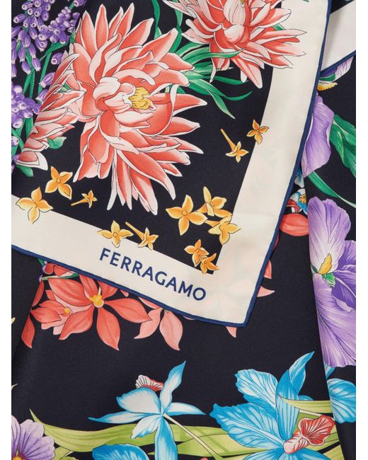 Ferragamo Blue Spring Print Silk Scarf