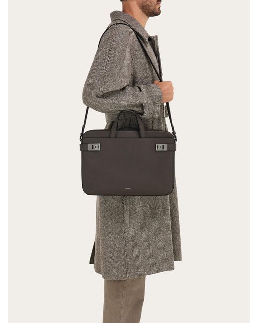 Ferragamo Black Briefcase With Hug Buckle (M) for men