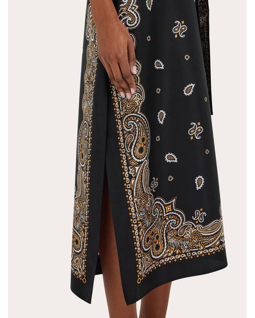 Ferragamo Black Arabesque Print Silk Caftan