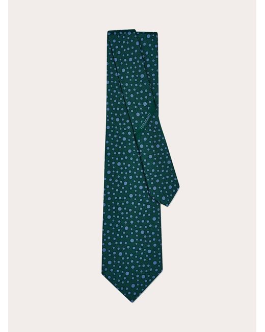 Ferragamo Green Pois Print Silk Tie for men