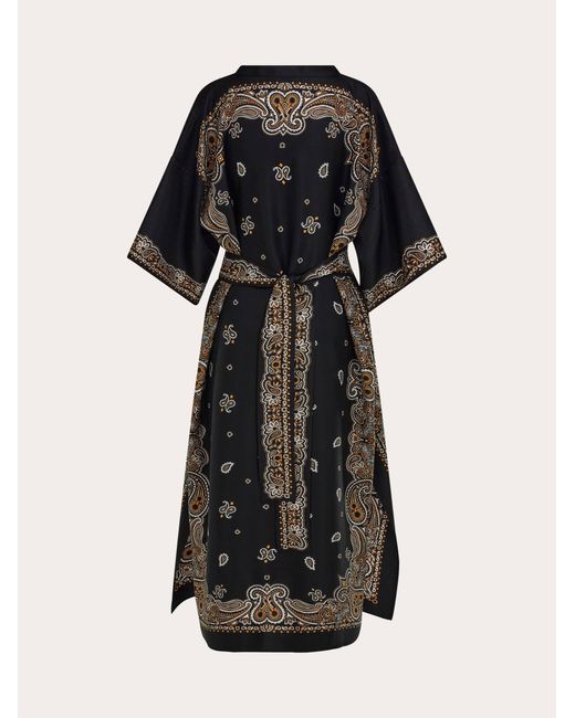 Ferragamo Black Arabesque Print Silk Caftan