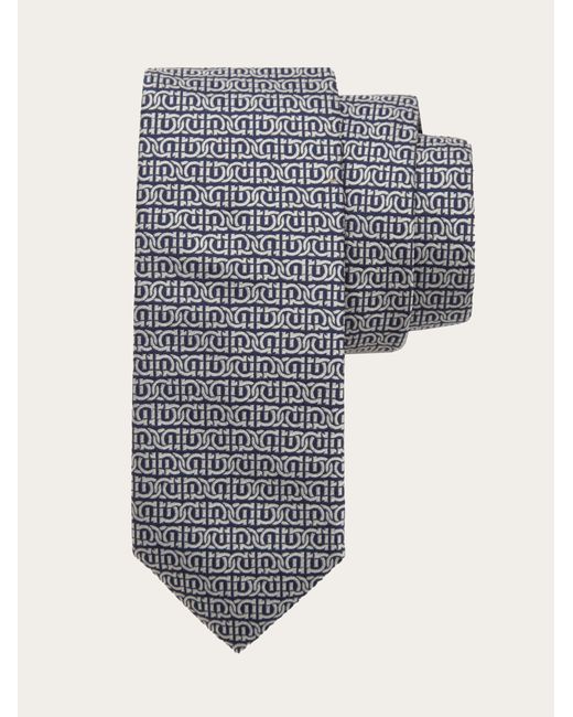 Ferragamo Blue Gancini Silk Jacquard Tie for men