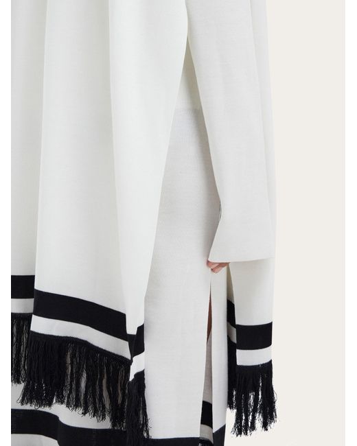 Ferragamo White Longline Cardigan With Fringe Detail