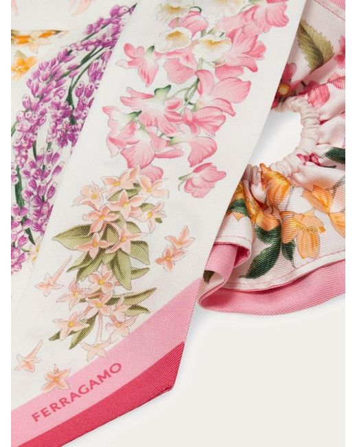 Ferragamo Pink Spring Print Silk Scrunchie With Mini Bandeau