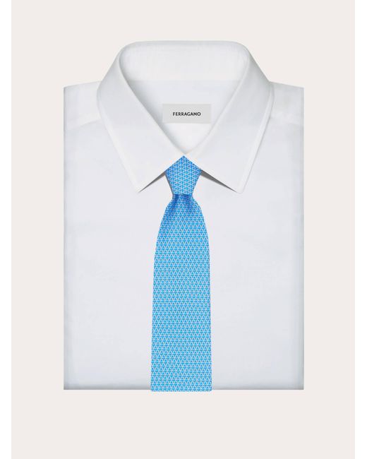 Ferragamo Blue Gancini Tricot Print Silk Tie for men