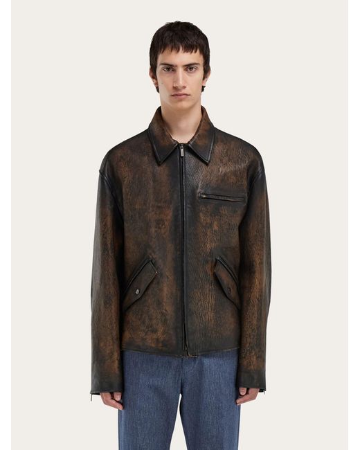 Ferragamo Black Leather Jacket for men