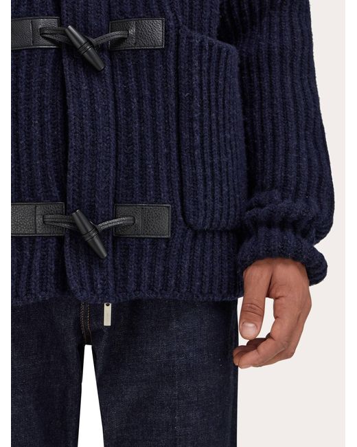 Ferragamo Blue Wool Blend Duffle Coat for men