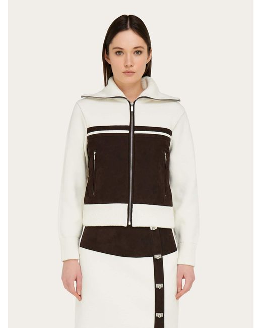 Ferragamo White Wool And Alcantara Blouson