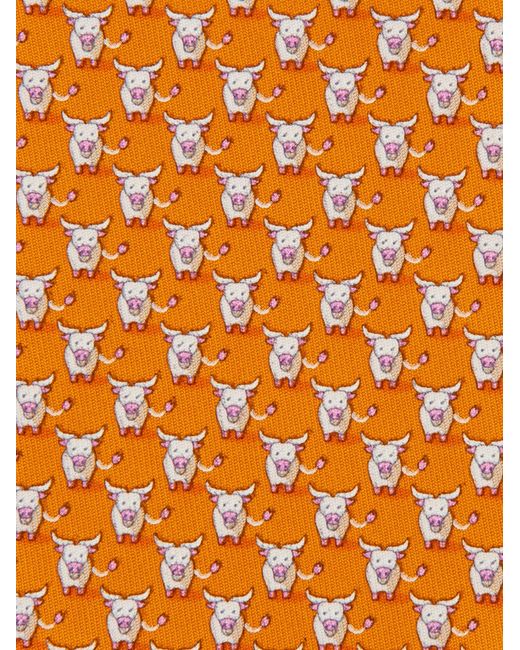 Ferragamo Orange Ox Print Silk Tie for men