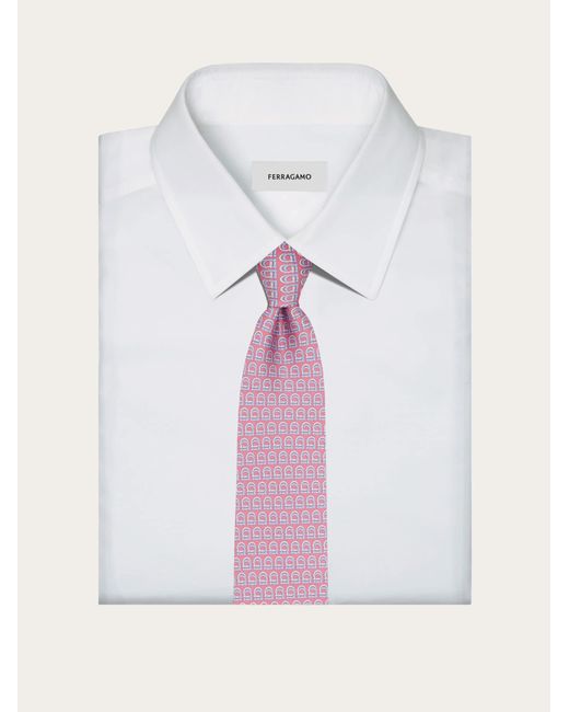 Cravatta in seta stampa Gancini intrecciati di Ferragamo in Pink da Uomo