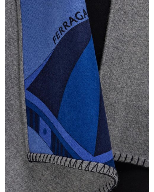Ferragamo Blue Geometrical Renaissance Print Reversible Cape