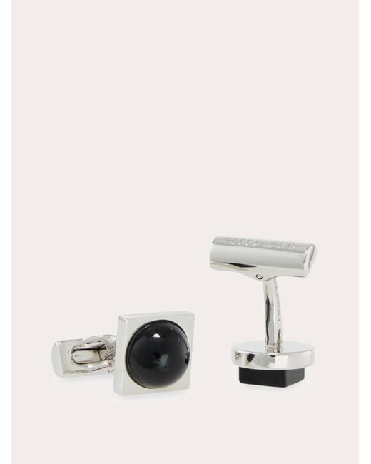 Ferragamo Black Semi Precious Stone Cufflinks for men