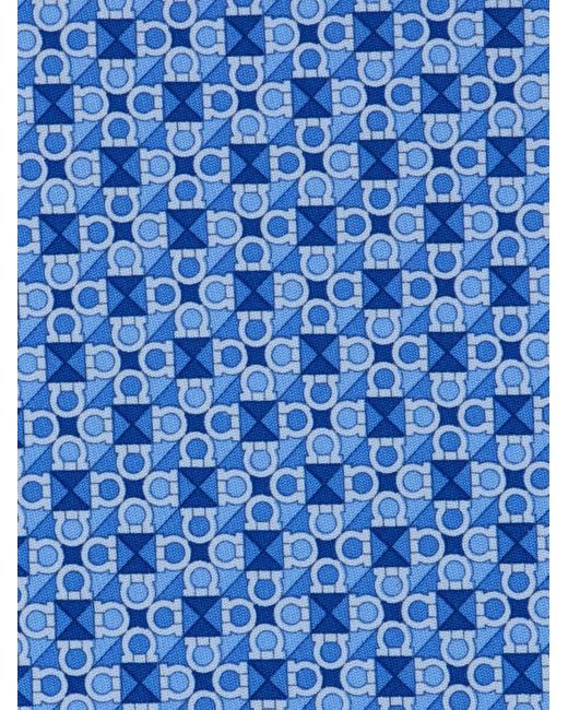 Ferragamo Blue Gancini Square Print Silk Tie for men