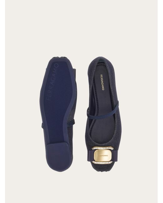 Ferragamo Blue New Vara Plate Ballet Flat