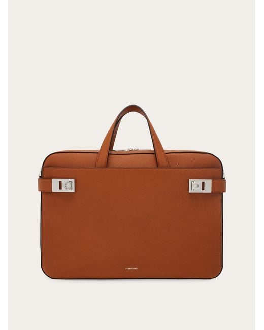 Ferragamo Brown Briefcase With Hug Buckle (M) for men