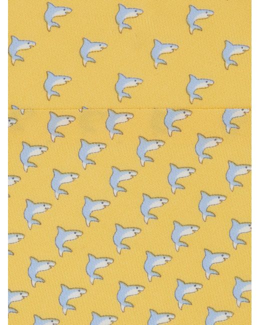 Ferragamo Yellow Shark Print Silk Tie for men