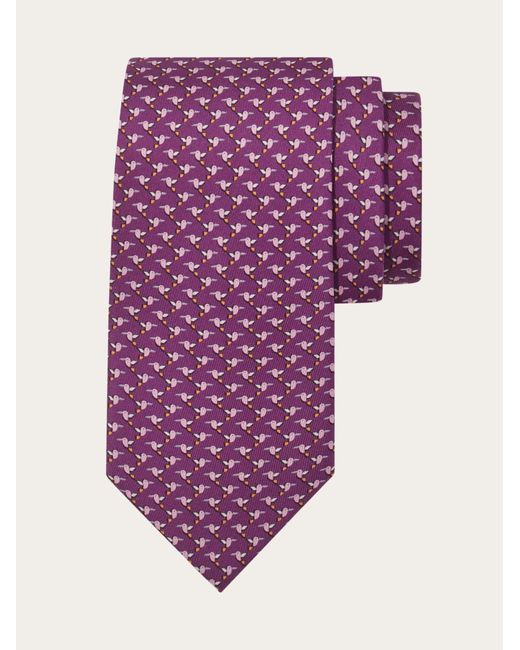 Ferragamo Purple Hummingbird Print Silk Tie for men