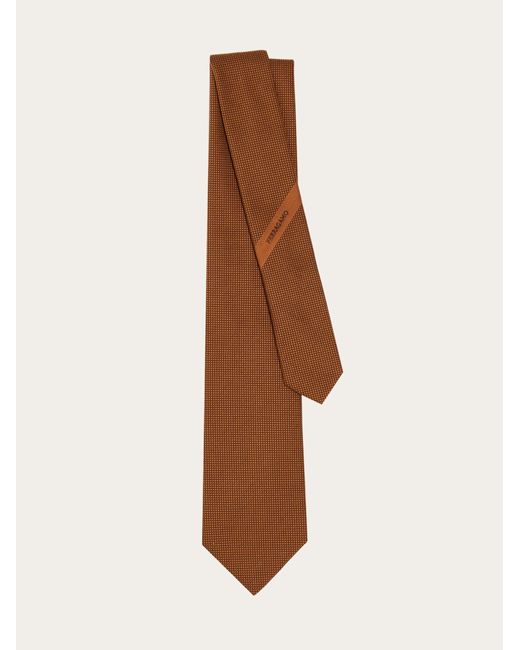 Ferragamo Brown Cotton And Silk Piquet Tie for men