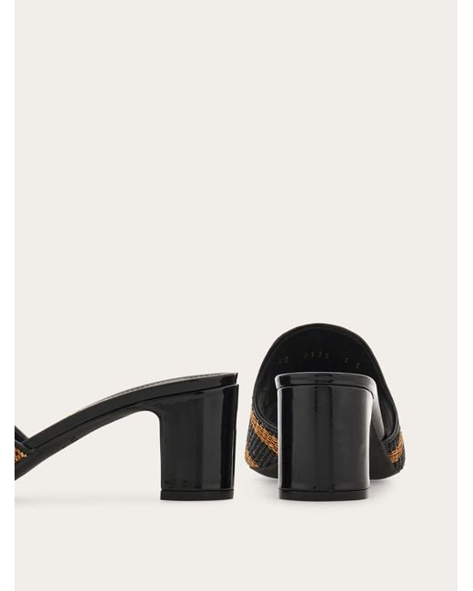 Ferragamo Natural Gancini Ornament Mid-Heel Slide