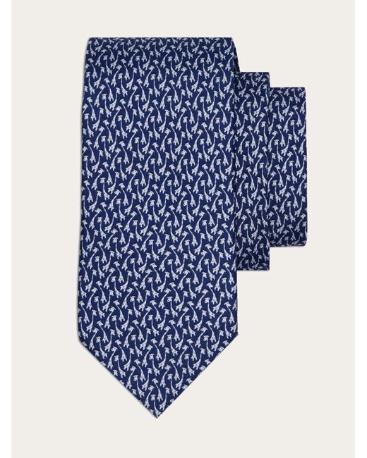 Ferragamo Blue Giraffe Print Silk Tie for men