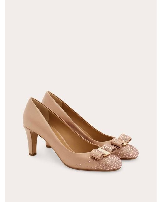 Ferragamo Natural Vara Bow Pump With Crystals