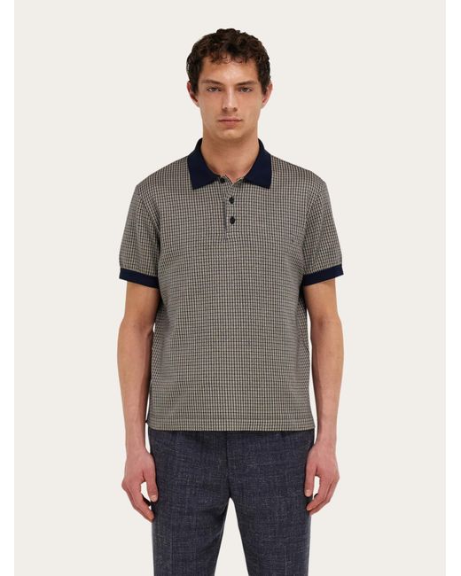 Ferragamo Gray Short Sleeve Micro Check Polo for men
