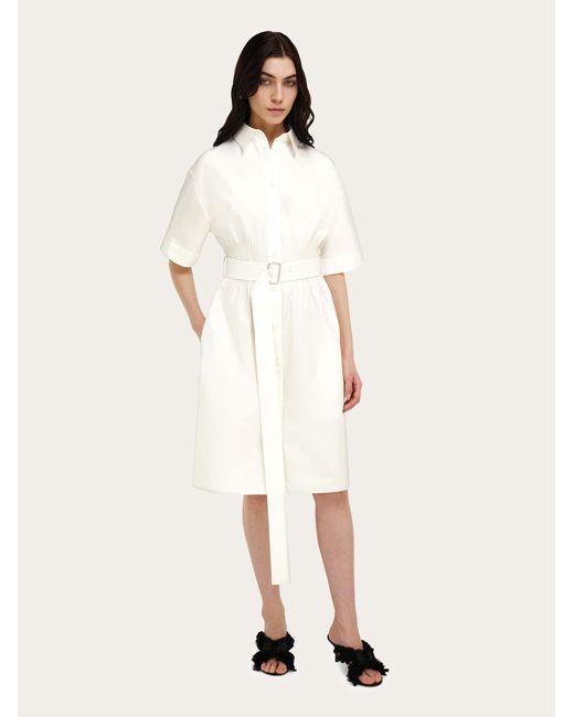 Ferragamo Natural Cotton And Silk Shirt Dress