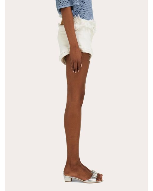 Ferragamo Natural Denim Shorts With Frayed Detail