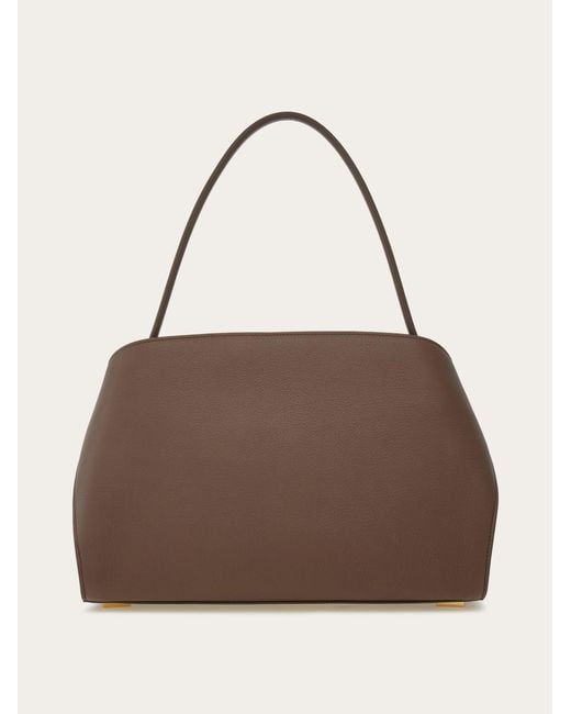 Ferragamo Brown Hug Soft Bicolor Shoulder Bag (M)