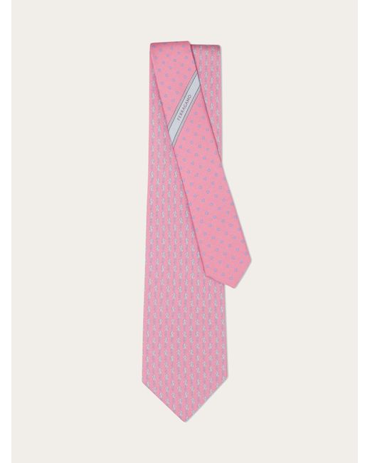 Ferragamo Pink Seahorse Print Silk Tie for men