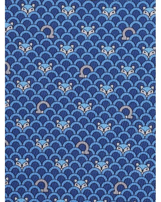 Ferragamo Herren Seidenkrawatte mit Fuchs-Print in Blue für Herren