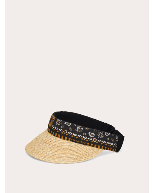 Ferragamo Natural Arabesque Print Straw Visor