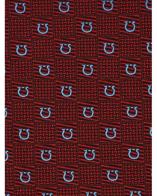 Ferragamo Red Gancini Silk Jacquard Tie for men