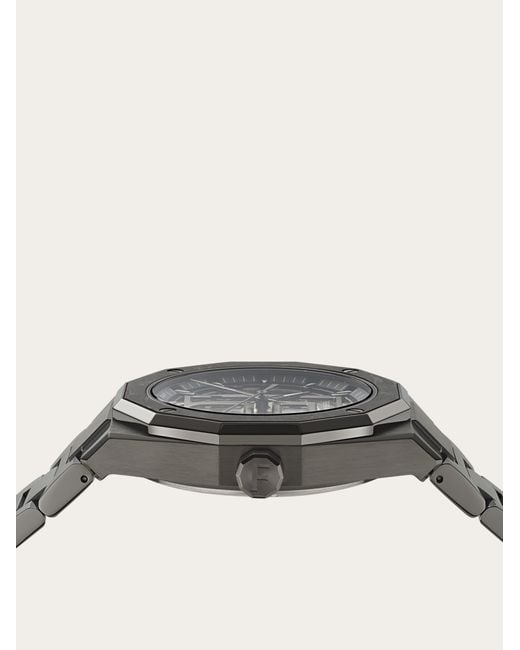 Ferragamo Black Edge Skeleton Watch for men