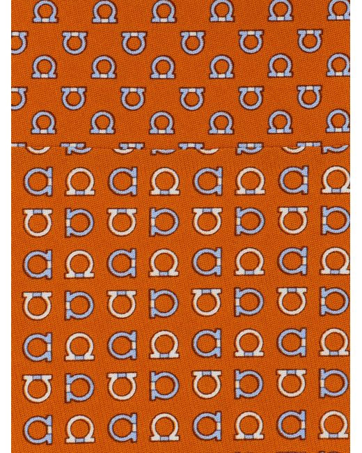 Ferragamo Orange Gancini Print Silk Tie for men