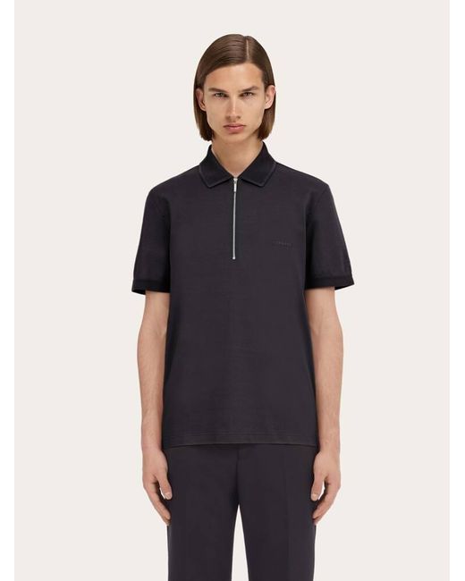 Ferragamo Black Polo With Zip Collar for men
