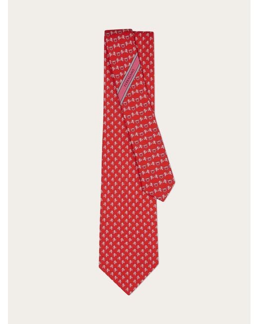Ferragamo Red Mini Fish Print Silk Tie for men