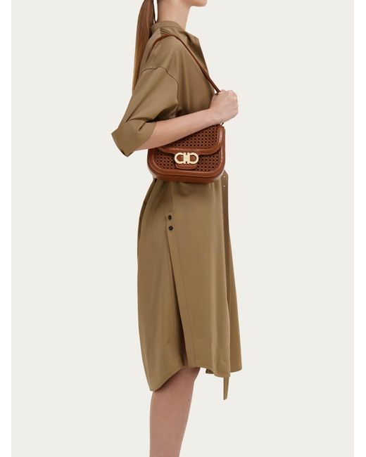 Ferragamo Brown Double Gancini North-South Crossbody Bag (Xs)