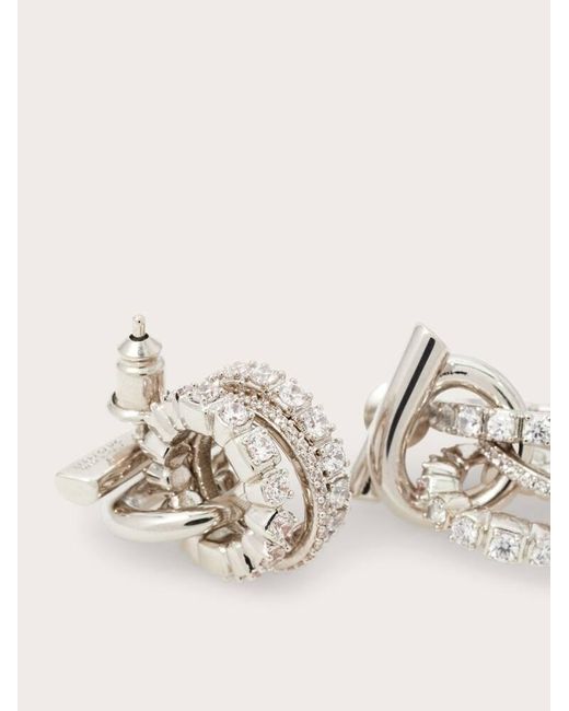 Ferragamo Natural Gancini Earrings With Crystal Ring Pendant Detail