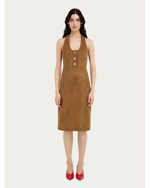 Ferragamo Natural Racer Back Dress With Hug Buckle Detail