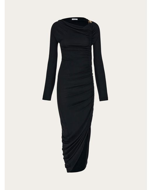 Ferragamo Blue Boat Neck Dress With Ruched Detail