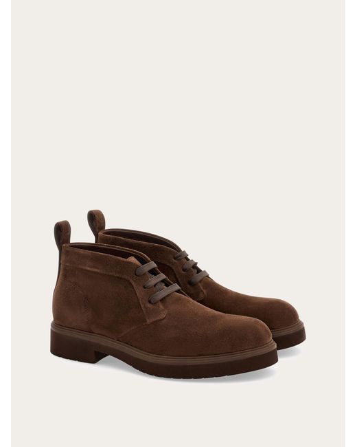 Ferragamo Brown Men Suede Ankle Boot for men