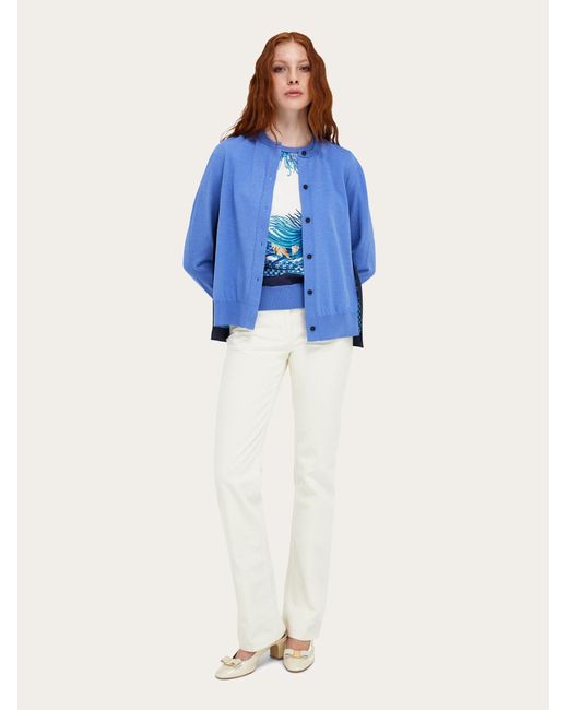 Ferragamo Blue Feather Show Print Sleeveless Sweater